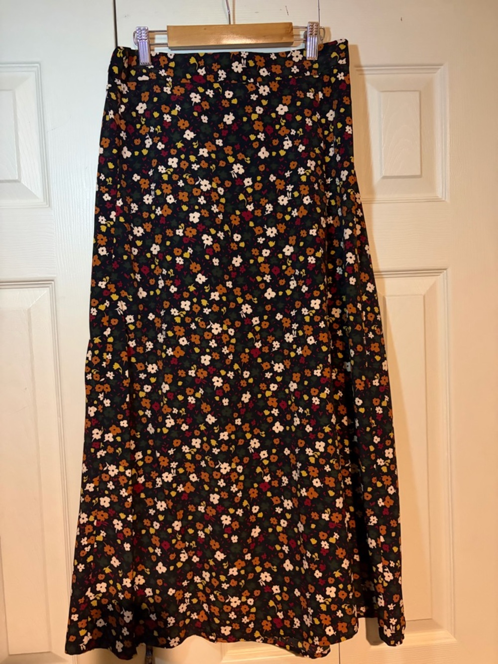 Elodie Black Maxi Skirt with Multicolor Ditsy Floral Print
